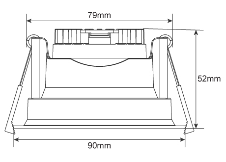 downlight diameter 90mm, cutout 80mm, height 52mm